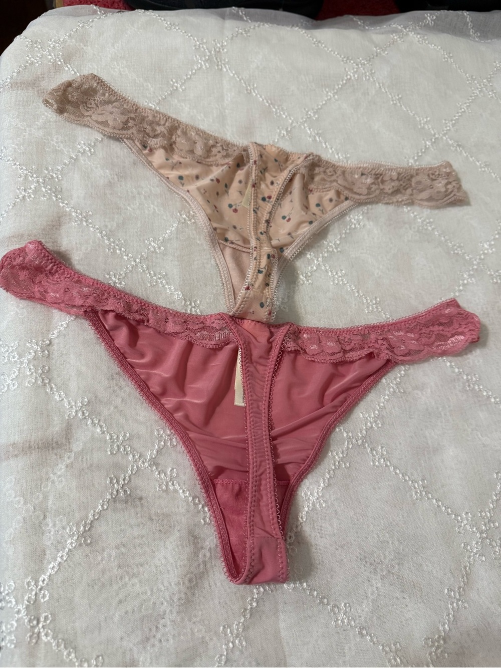 Jessica Simpson Pink and Nude Lace-Trim Thong Set - Picture 2 of 4